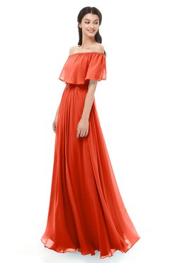 ColsBM Hana Persimmon Bridesmaid Dresses Romantic Short Sleeve Floor Length Pleated A-line Off The Shoulder