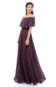 ColsBM Hana Plum Bridesmaid Dresses Romantic Short Sleeve Floor Length Pleated A-line Off The Shoulder