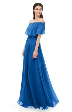 ColsBM Hana Royal Blue Bridesmaid Dresses Romantic Short Sleeve Floor Length Pleated A-line Off The Shoulder