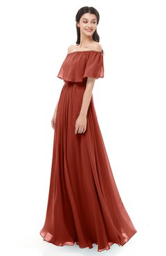 ColsBM Hana Rust Bridesmaid Dresses Romantic Short Sleeve Floor Length Pleated A-line Off The Shoulder