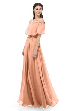 ColsBM Hana Salmon Bridesmaid Dresses Romantic Short Sleeve Floor Length Pleated A-line Off The Shoulder