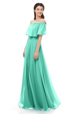 ColsBM Hana Seafoam Green Bridesmaid Dresses Romantic Short Sleeve Floor Length Pleated A-line Off The Shoulder