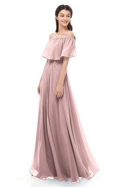 ColsBM Hana Silver Pink Bridesmaid Dresses Romantic Short Sleeve Floor Length Pleated A-line Off The Shoulder