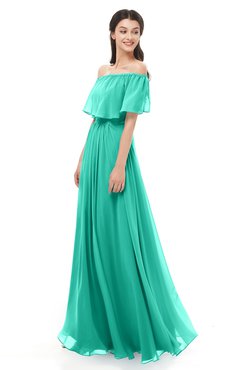 ColsBM Hana Viridian Green Bridesmaid Dresses Romantic Short Sleeve Floor Length Pleated A-line Off The Shoulder