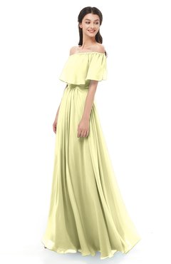 ColsBM Hana Wax Yellow Bridesmaid Dresses Romantic Short Sleeve Floor Length Pleated A-line Off The Shoulder