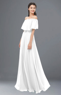 ColsBM Hana White Bridesmaid Dresses Romantic Short Sleeve Floor Length Pleated A-line Off The Shoulder