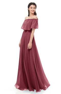 ColsBM Hana Wine Bridesmaid Dresses Romantic Short Sleeve Floor Length Pleated A-line Off The Shoulder