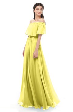 ColsBM Hana Yellow Iris Bridesmaid Dresses Romantic Short Sleeve Floor Length Pleated A-line Off The Shoulder