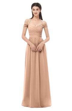 ColsBM Amirah Almost Apricot Bridesmaid Dresses Halter Zip up Pleated Floor Length Elegant Short Sleeve