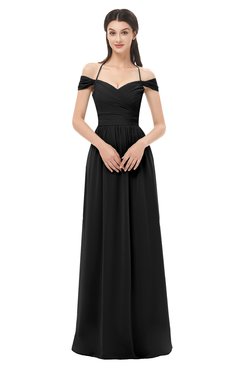 ColsBM Amirah Black Bridesmaid Dresses Halter Zip up Pleated Floor Length Elegant Short Sleeve