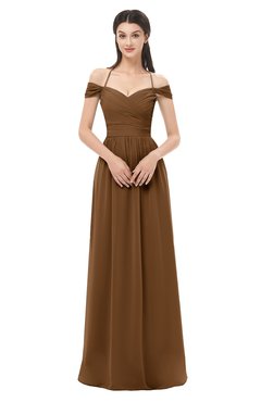ColsBM Amirah Brown Bridesmaid Dresses Halter Zip up Pleated Floor Length Elegant Short Sleeve