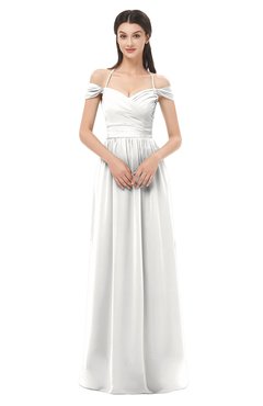 ColsBM Amirah Cloud White Bridesmaid Dresses Halter Zip up Pleated Floor Length Elegant Short Sleeve
