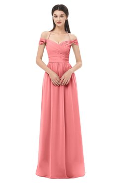 ColsBM Amirah Coral Bridesmaid Dresses Halter Zip up Pleated Floor Length Elegant Short Sleeve