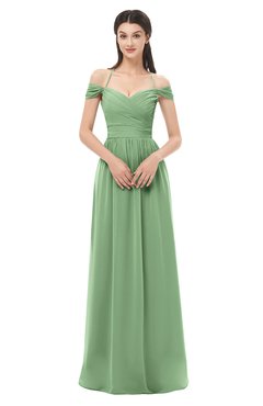 ColsBM Amirah Fair Green Bridesmaid Dresses Halter Zip up Pleated Floor Length Elegant Short Sleeve