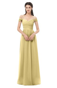 ColsBM Amirah Gold Bridesmaid Dresses Halter Zip up Pleated Floor Length Elegant Short Sleeve