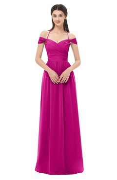 ColsBM Amirah Hot Pink Bridesmaid Dresses Halter Zip up Pleated Floor Length Elegant Short Sleeve