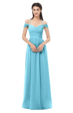 ColsBM Amirah Light Blue Bridesmaid Dresses Halter Zip up Pleated Floor Length Elegant Short Sleeve
