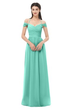 ColsBM Amirah Mint Green Bridesmaid Dresses Halter Zip up Pleated Floor Length Elegant Short Sleeve