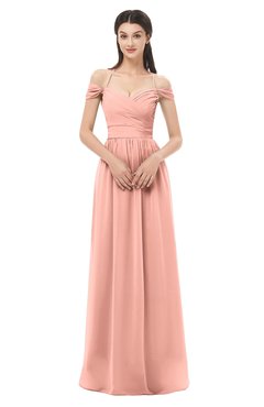 ColsBM Amirah Peach Bridesmaid Dresses Halter Zip up Pleated Floor Length Elegant Short Sleeve