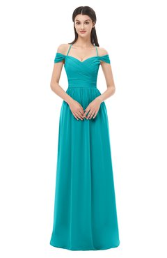 ColsBM Amirah Peacock Blue Bridesmaid Dresses Halter Zip up Pleated Floor Length Elegant Short Sleeve
