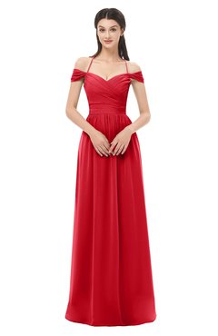 ColsBM Amirah Red Bridesmaid Dresses Halter Zip up Pleated Floor Length Elegant Short Sleeve
