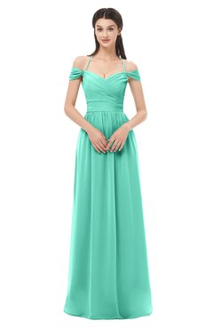 ColsBM Amirah Seafoam Green Bridesmaid Dresses Halter Zip up Pleated Floor Length Elegant Short Sleeve