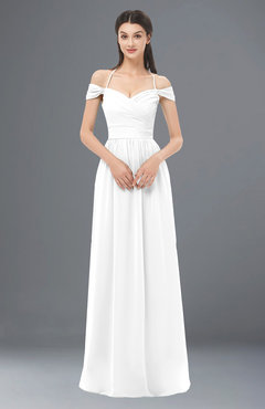 ColsBM Amirah White Bridesmaid Dresses Halter Zip up Pleated Floor Length Elegant Short Sleeve