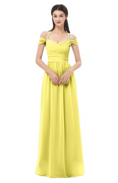 ColsBM Amirah Yellow Iris Bridesmaid Dresses Halter Zip up Pleated Floor Length Elegant Short Sleeve