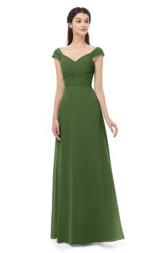 ColsBM Aspen Garden Green Bridesmaid Dresses Off The Shoulder Elegant Short Sleeve Floor Length A-line Ruching