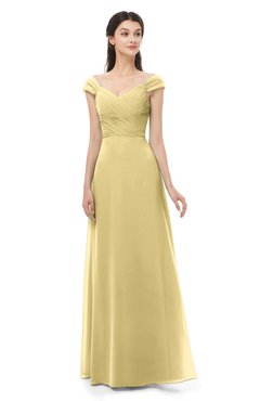 ColsBM Aspen Gold Bridesmaid Dresses Off The Shoulder Elegant Short Sleeve Floor Length A-line Ruching