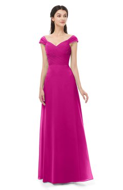 ColsBM Aspen Hot Pink Bridesmaid Dresses Off The Shoulder Elegant Short Sleeve Floor Length A-line Ruching