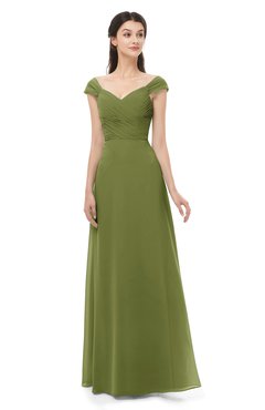 ColsBM Aspen Olive Green Bridesmaid Dresses Off The Shoulder Elegant Short Sleeve Floor Length A-line Ruching