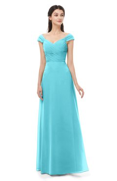 ColsBM Aspen Turquoise Bridesmaid Dresses Off The Shoulder Elegant Short Sleeve Floor Length A-line Ruching
