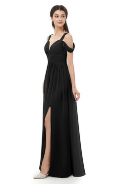 ColsBM Raven Black Bridesmaid Dresses Split-Front Modern Short Sleeve Floor Length Thick Straps A-line