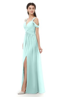 ColsBM Raven Blue Glass Bridesmaid Dresses Split-Front Modern Short Sleeve Floor Length Thick Straps A-line