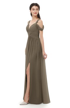 ColsBM Raven Carafe Brown Bridesmaid Dresses Split-Front Modern Short Sleeve Floor Length Thick Straps A-line