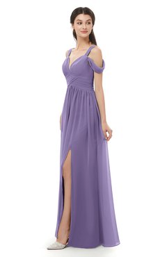 ColsBM Raven Chalk Violet Bridesmaid Dresses Split-Front Modern Short Sleeve Floor Length Thick Straps A-line