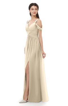 ColsBM Raven Champagne Bridesmaid Dresses Split-Front Modern Short Sleeve Floor Length Thick Straps A-line
