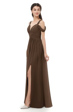 ColsBM Raven Chocolate Brown Bridesmaid Dresses Split-Front Modern Short Sleeve Floor Length Thick Straps A-line