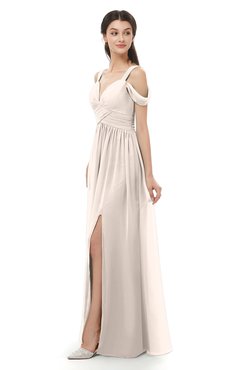 ColsBM Raven Cream Pink Bridesmaid Dresses Split-Front Modern Short Sleeve Floor Length Thick Straps A-line