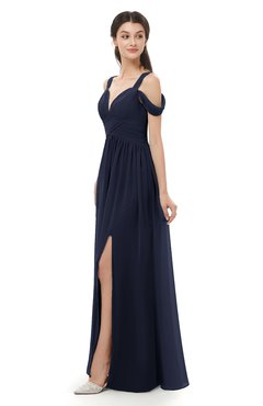 ColsBM Raven Dark Sapphire Bridesmaid Dresses Split-Front Modern Short Sleeve Floor Length Thick Straps A-line