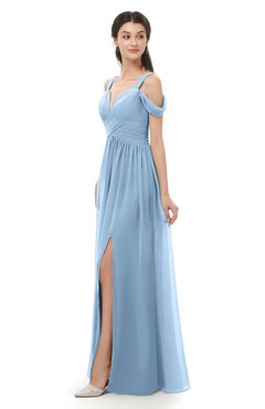 ColsBM Raven Dusty Blue Bridesmaid Dresses Split-Front Modern Short Sleeve Floor Length Thick Straps A-line