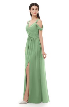 ColsBM Raven Fair Green Bridesmaid Dresses Split-Front Modern Short Sleeve Floor Length Thick Straps A-line