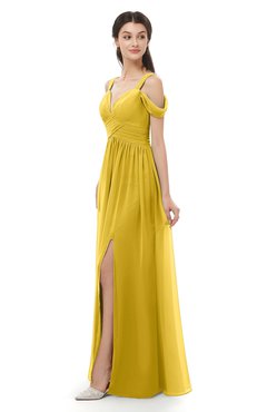 ColsBM Raven Lemon Curry Bridesmaid Dresses Split-Front Modern Short Sleeve Floor Length Thick Straps A-line