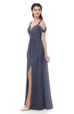 ColsBM Raven Nightshadow Blue Bridesmaid Dresses Split-Front Modern Short Sleeve Floor Length Thick Straps A-line
