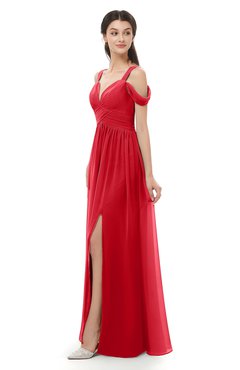 ColsBM Raven Red Bridesmaid Dresses Split-Front Modern Short Sleeve Floor Length Thick Straps A-line