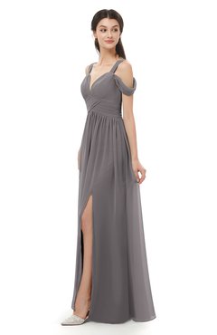 ColsBM Raven Ridge Grey Bridesmaid Dresses Split-Front Modern Short Sleeve Floor Length Thick Straps A-line