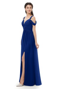 ColsBM Raven Sodalite Blue Bridesmaid Dresses Split-Front Modern Short Sleeve Floor Length Thick Straps A-line