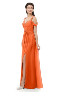 ColsBM Raven Tangerine Bridesmaid Dresses Split-Front Modern Short Sleeve Floor Length Thick Straps A-line