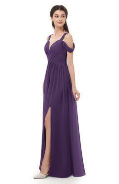 ColsBM Raven Violet Bridesmaid Dresses Split-Front Modern Short Sleeve Floor Length Thick Straps A-line